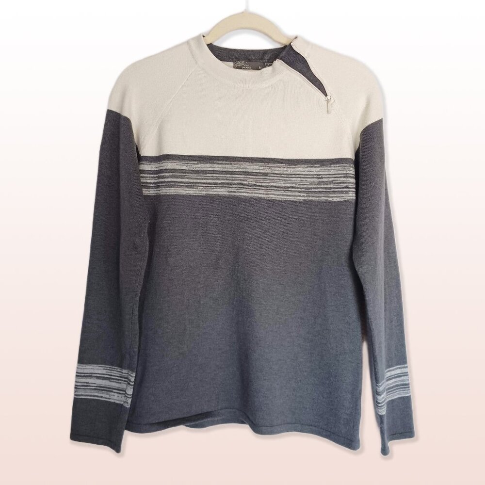 Prana Long Sleeve Mariana Sweater Grey & Cream Side Neckline Zipper Size M